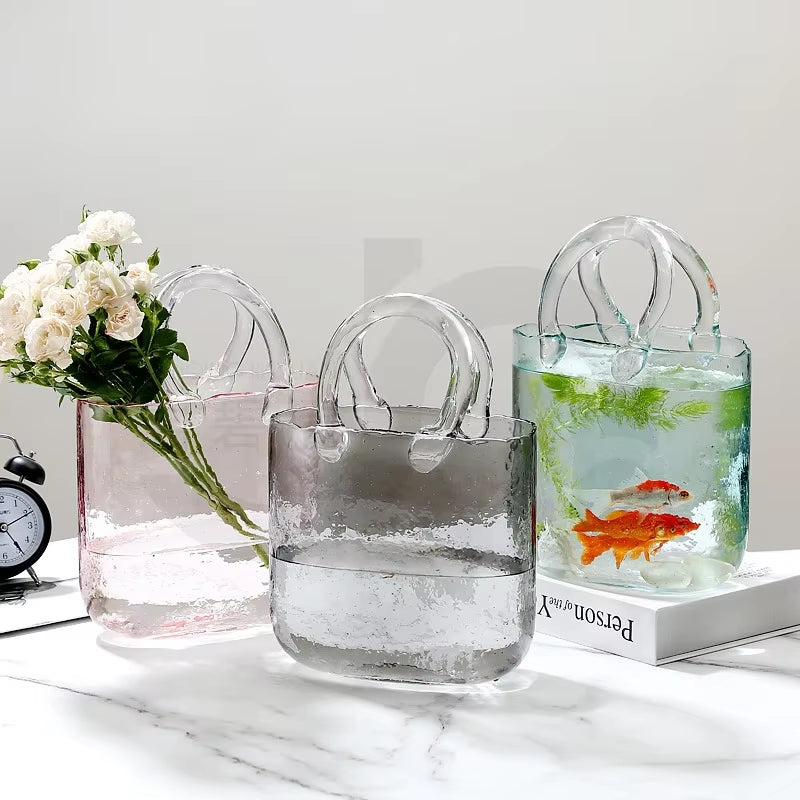 Nordic Home Decor Nordic Ins Style Original Bag Glass Vase Designer Handbag Hydroponic Flower Basket Fish Farming