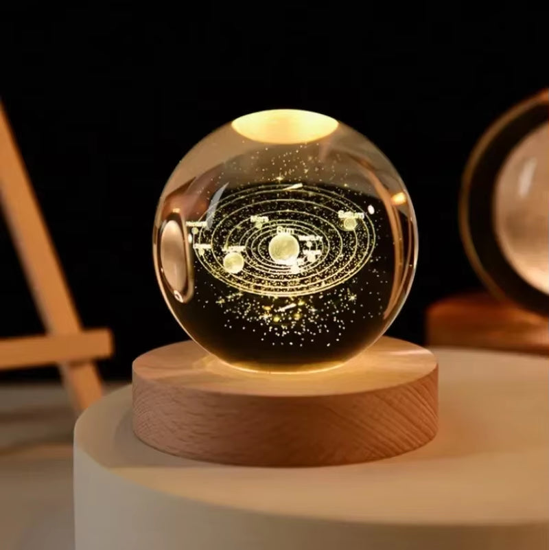 Luminous Crystal Ball LED Night Light Saturn Solar System 3D Moon Table Lamp USB Bedroom Atmosphere Lamp for Birthday Kid Gift