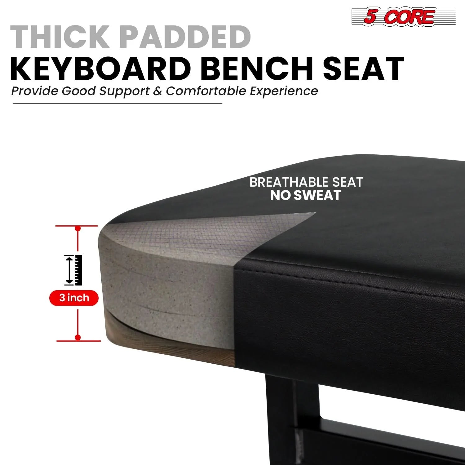 5CORE Keyboard Bench Piano Stool Thick Padded Seat Height Adjustable Keyboard Chair