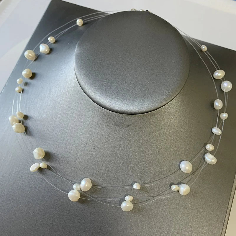 Natural Freshwater Baroque Pearl Necklace for Women Simple Style Handmade DIY Wedding Party Jewelry