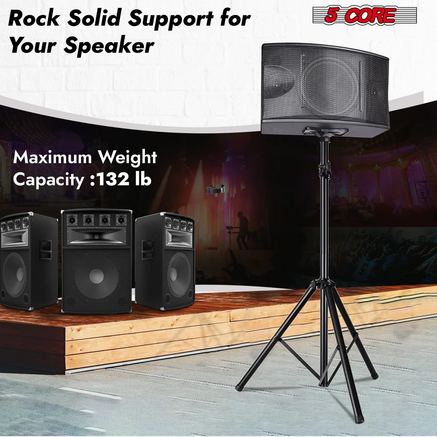 5Core Speaker Stand Tripod Tall Adjustable 72 Inch DJ Pole Mount Studio Monitor Stands BLACK