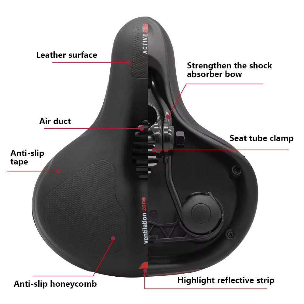 Hollow Breathable Bicycle Saddle Men Women MTB Road Bike Saddle Shock Absorbing Comfortable Big Butt Bike Seat Safety Warning