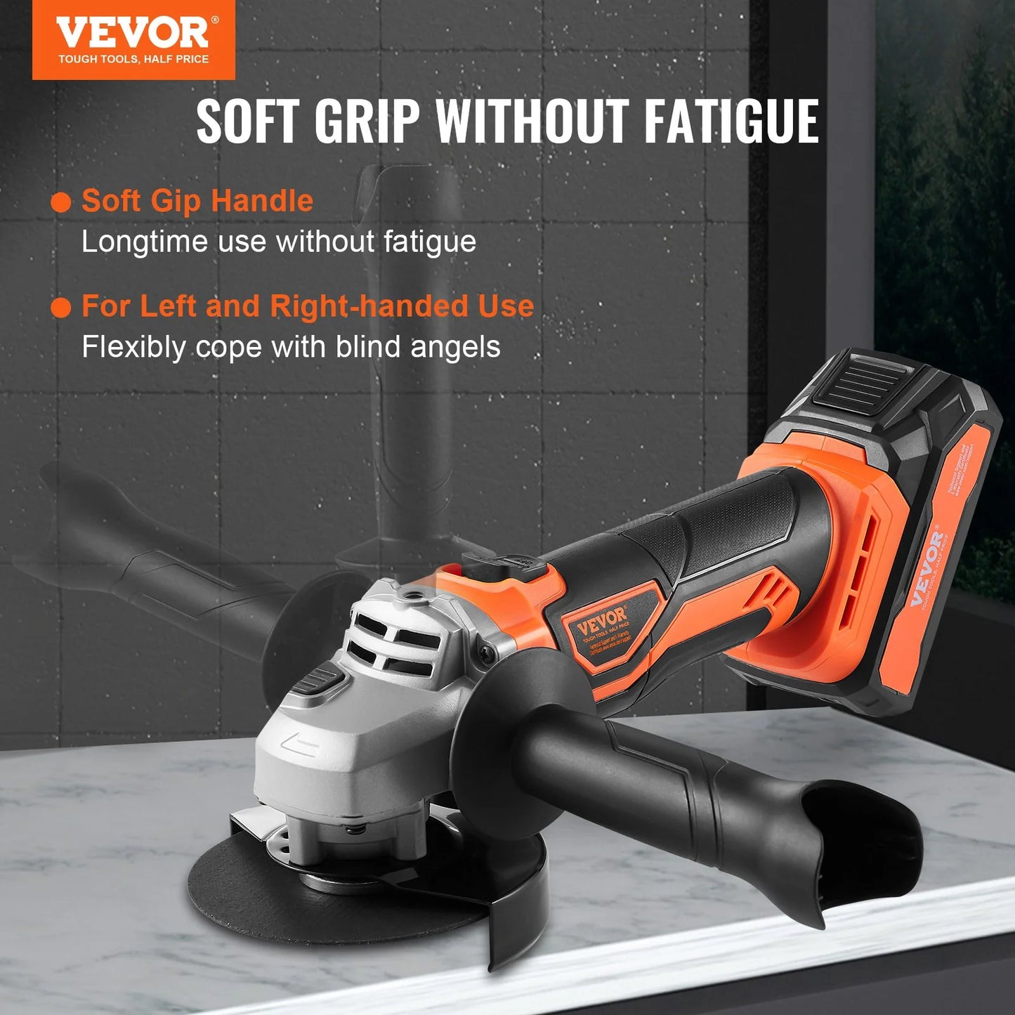 VEVOR Cordless Angle Grinder Kit for 4-1/2'' 9000 Rpm, Cordless Electric Grinder Power with 20V Fast Charger for Cutting, Polishing, Grinding, Rust Removal