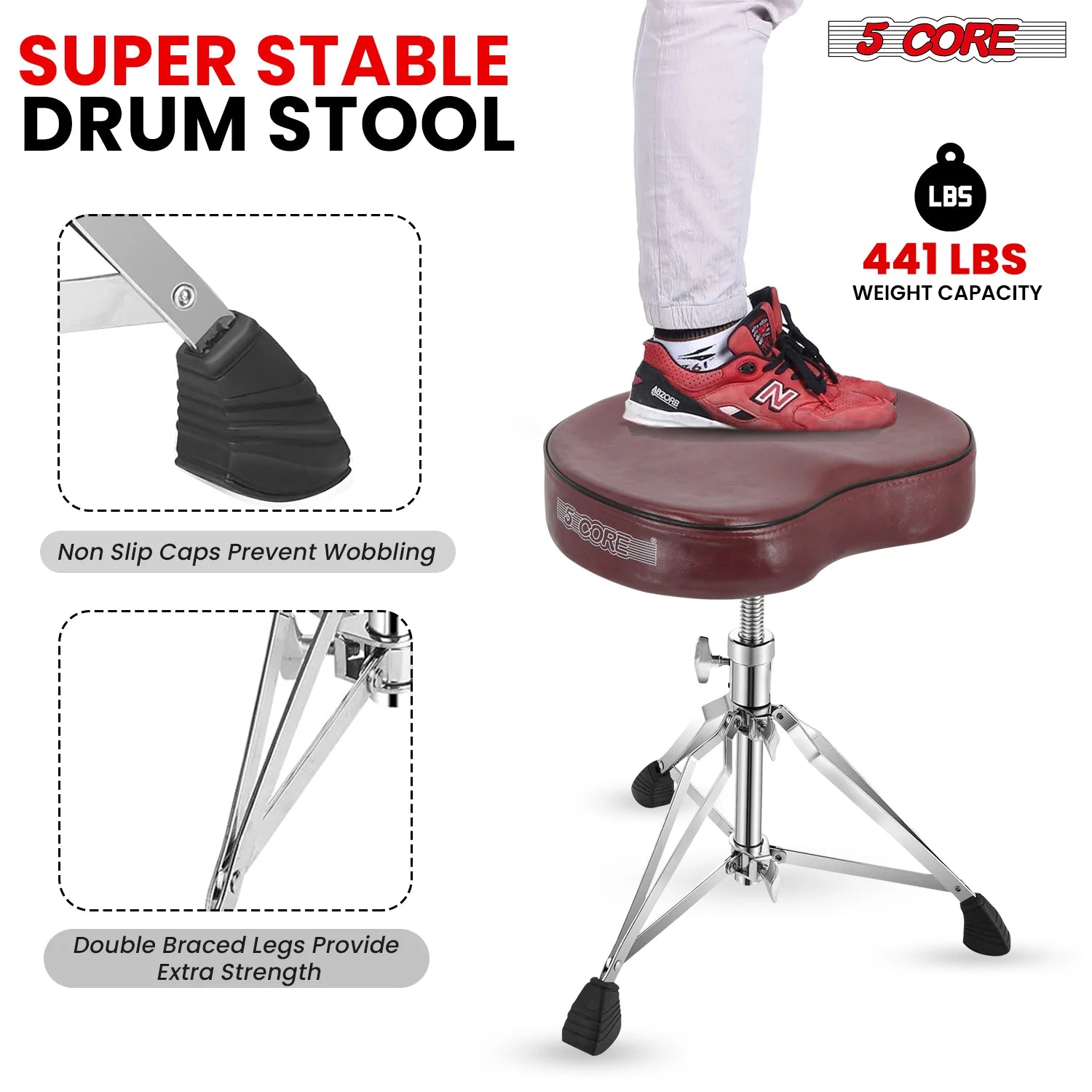 5Core Drum Throne Padded Guitar Stool Saddle Drummer Seat for Adults & Kids