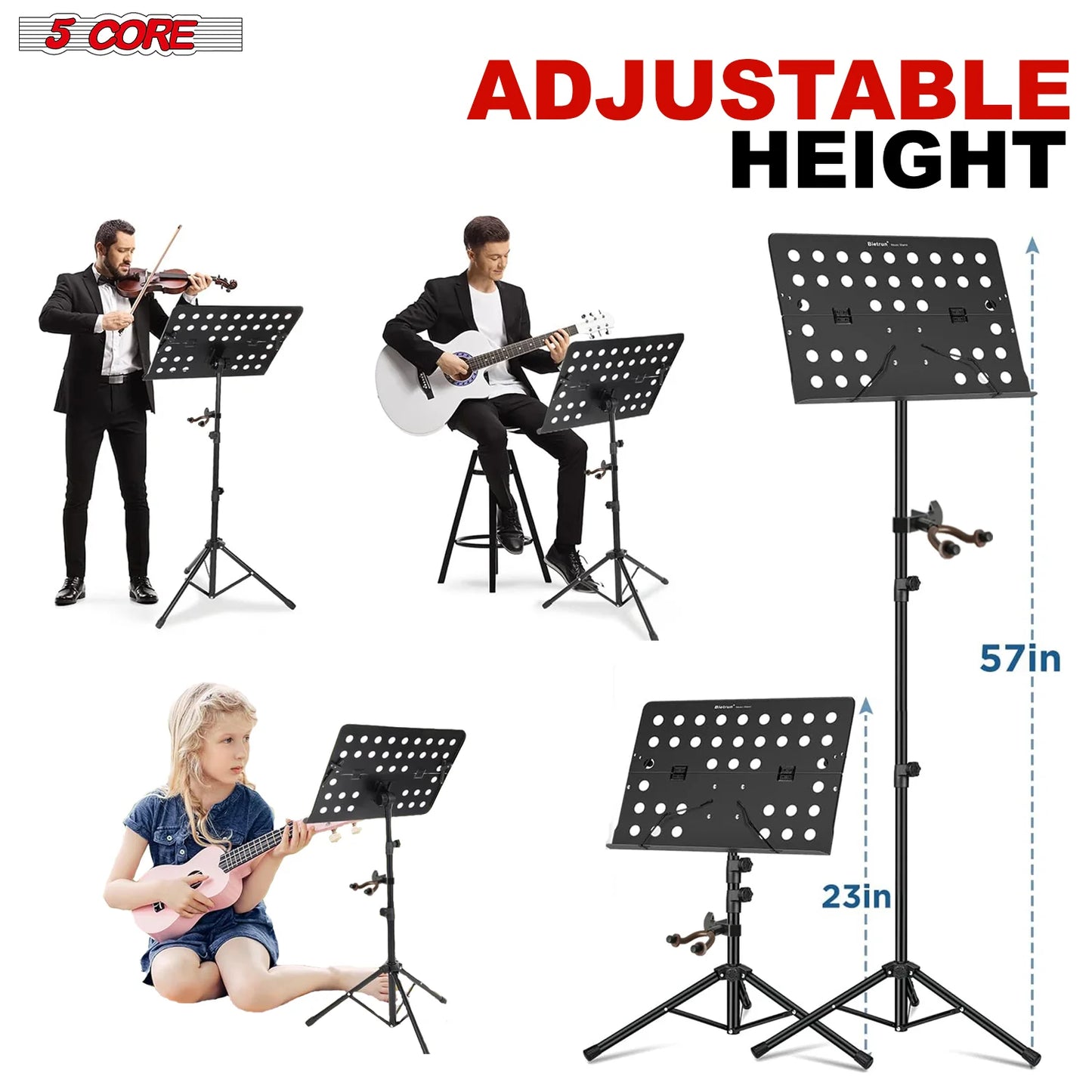 5Core Music Stand for Sheet Music Portable Tripod Adjustable Folding Note Holder BLACK