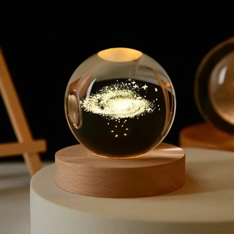 Luminous Crystal Ball LED Night Light Saturn Solar System 3D Moon Table Lamp USB Bedroom Atmosphere Lamp for Birthday Kid Gift