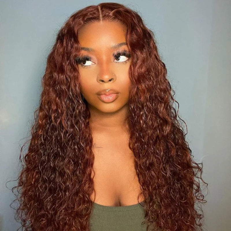 Auburn Lace Front Wigs Deep Wave Wigs 13X4 Lace Frontal Wigs Reddish Brown Wig 30 Inch HD Transparent Lace Wigs