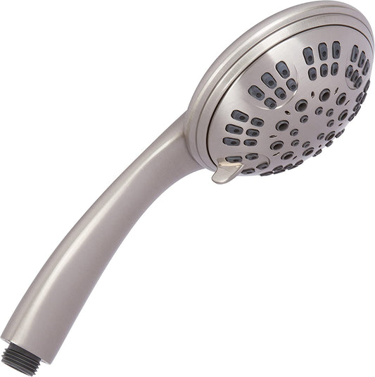 6 Function Luxury Handheld Shower Head - Adjustable Pressure Rainfall Spray with Removable Nozzle, Brushed Nickel