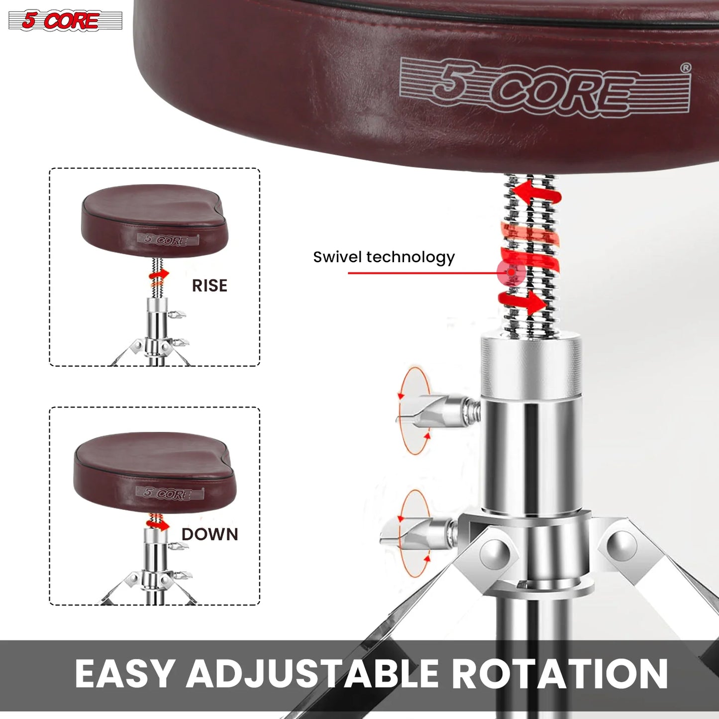 5Core Drum Throne Padded Guitar Stool Saddle Drummer Seat for Adults & Kids