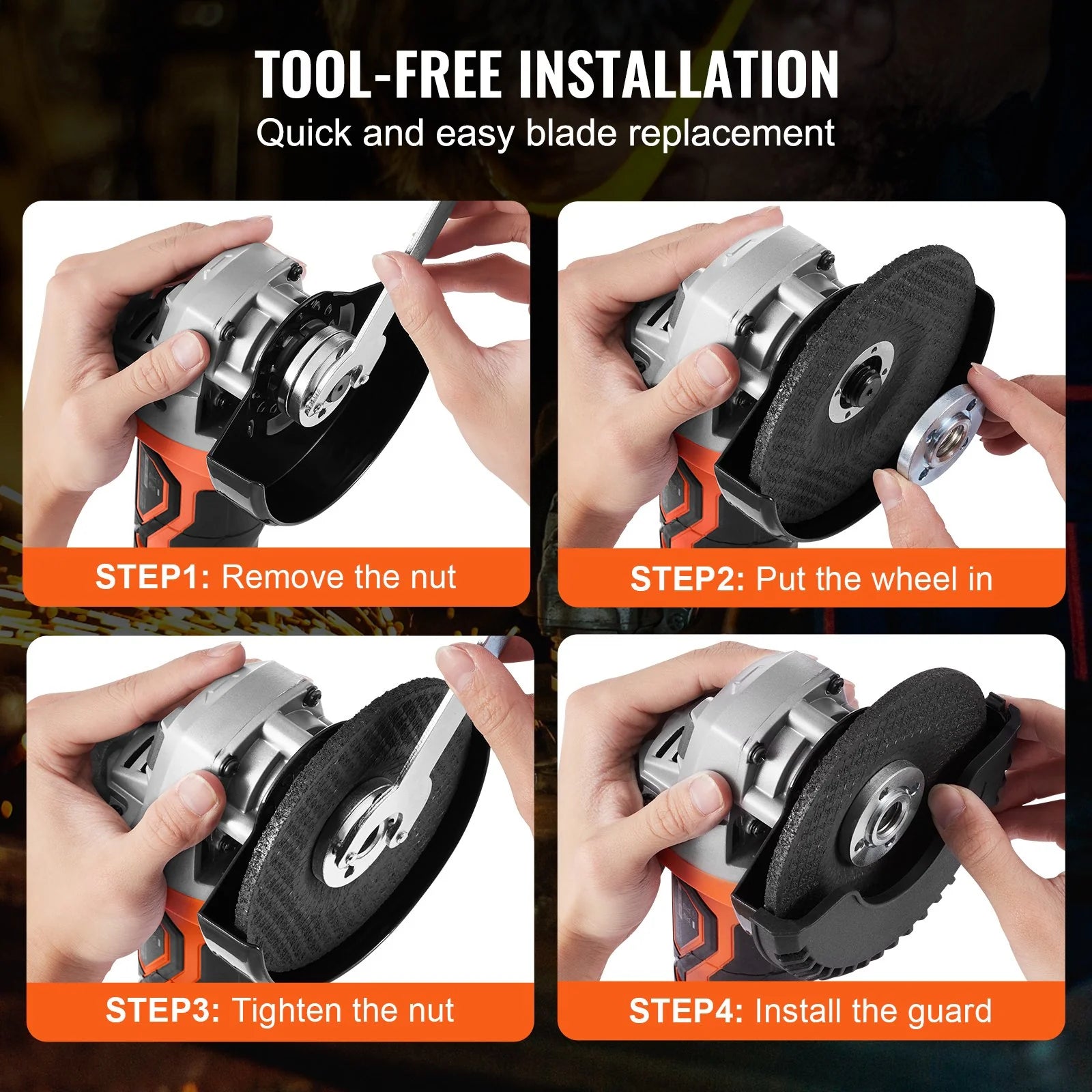 VEVOR Cordless Angle Grinder Kit for 4-1/2'' 9000 Rpm, Cordless Electric Grinder Power with 20V Fast Charger for Cutting, Polishing, Grinding, Rust Removal