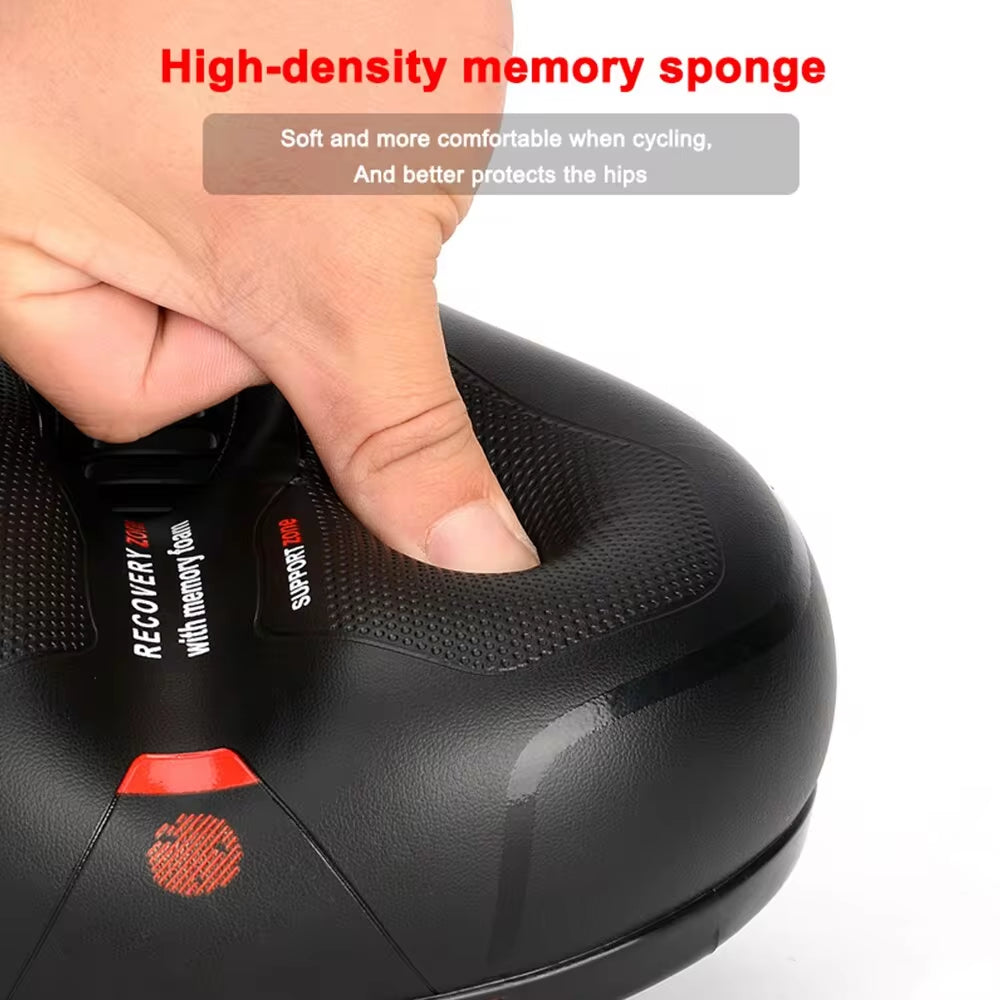 Hollow Breathable Bicycle Saddle Men Women MTB Road Bike Saddle Shock Absorbing Comfortable Big Butt Bike Seat Safety Warning