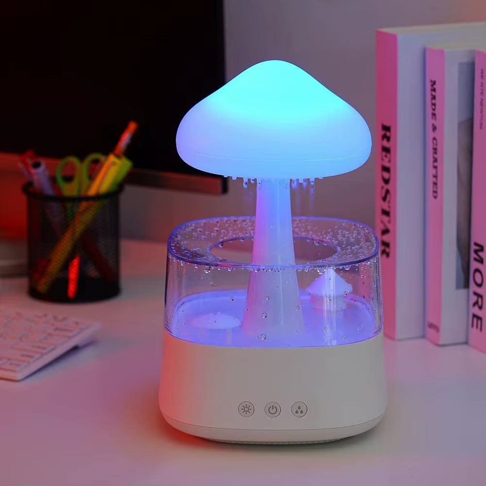 USB Colorful Night Lights Air Humidifier Mushroom Rain Aroma Diffuser Rain Cloud Smell Distributor Relax Water Drops Sounds