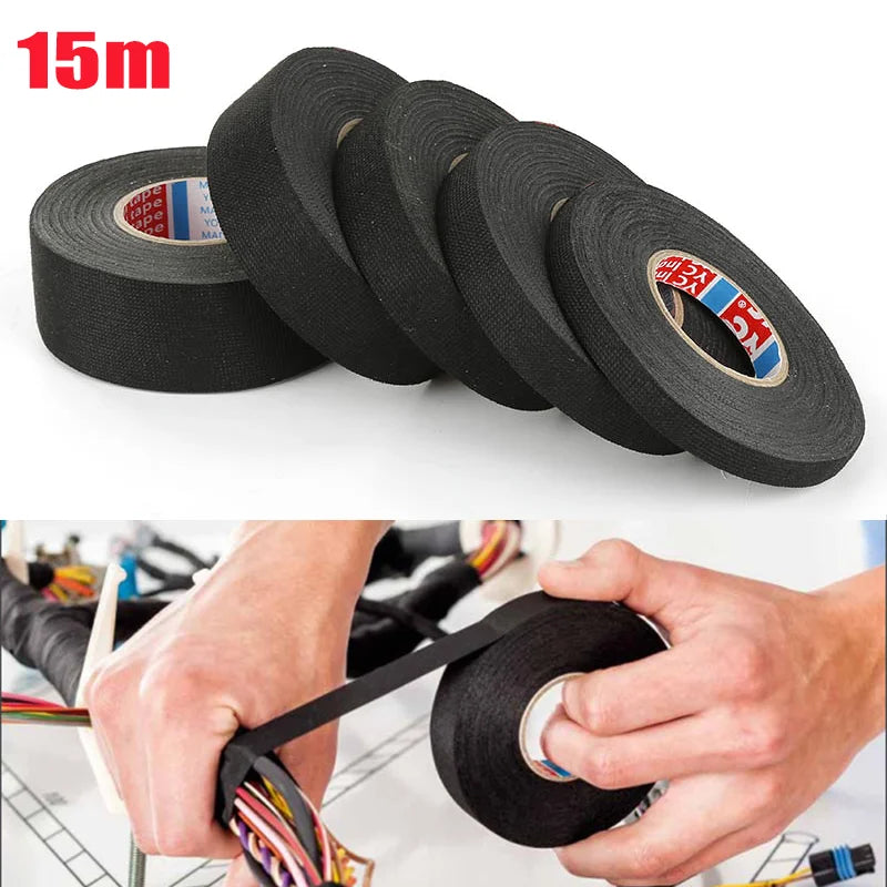 15M 9/15/19/25/32MM Heat-Resistant Adhesive Cloth Fabric Tape for Automotive Cable Tape Harness Wiring Loom Electrical Heat Tape