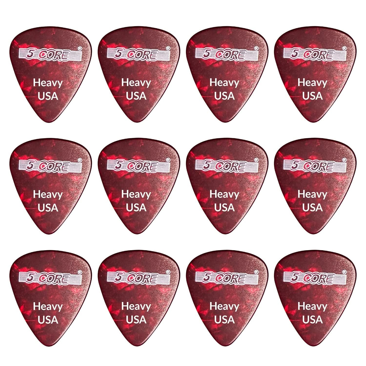 5Core Guitar Picks 0.96Mm Celluloid Heavy Gauge Pick - Acoustic Electric Bass Guitars RED