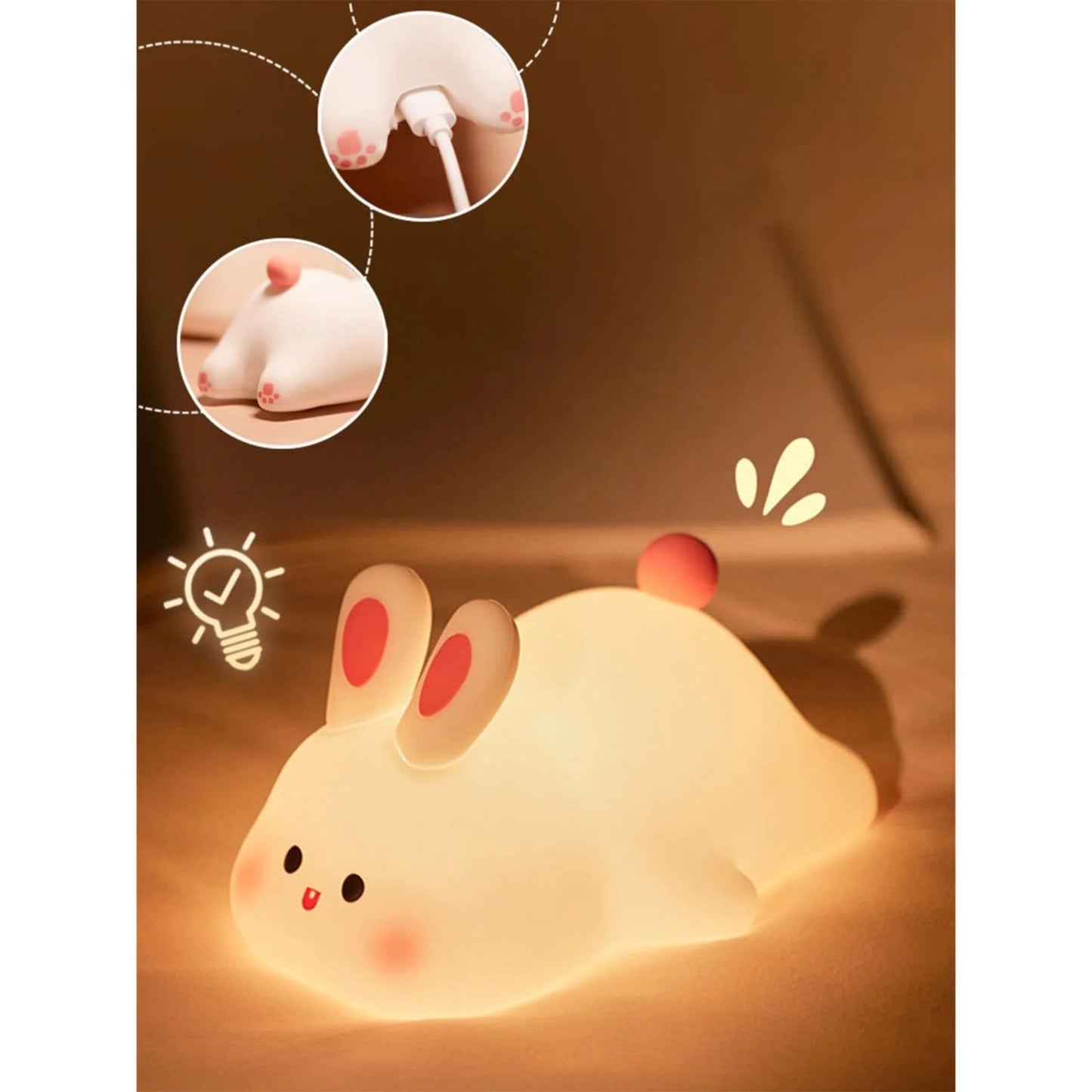 Table Lamp Reading Light Night Light for Kids Bunny Lamp Rechargeable Rabbit Lamp Kids Lights for Bedroom Led Portable Bunny Night Light for Girls Boys Nursery Children Room Decor Pink