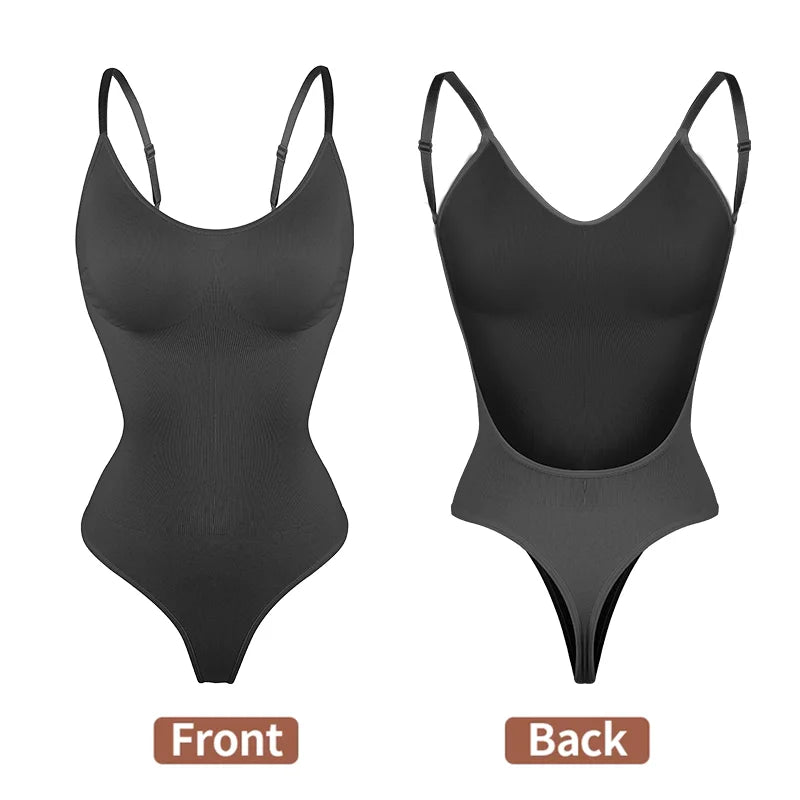 Bodysuit Shapewear Deep V-Neck Body Shaper Backless U Plunge Thong Shapers Waist Trainer Women Clear Strap Padded Push up Corset