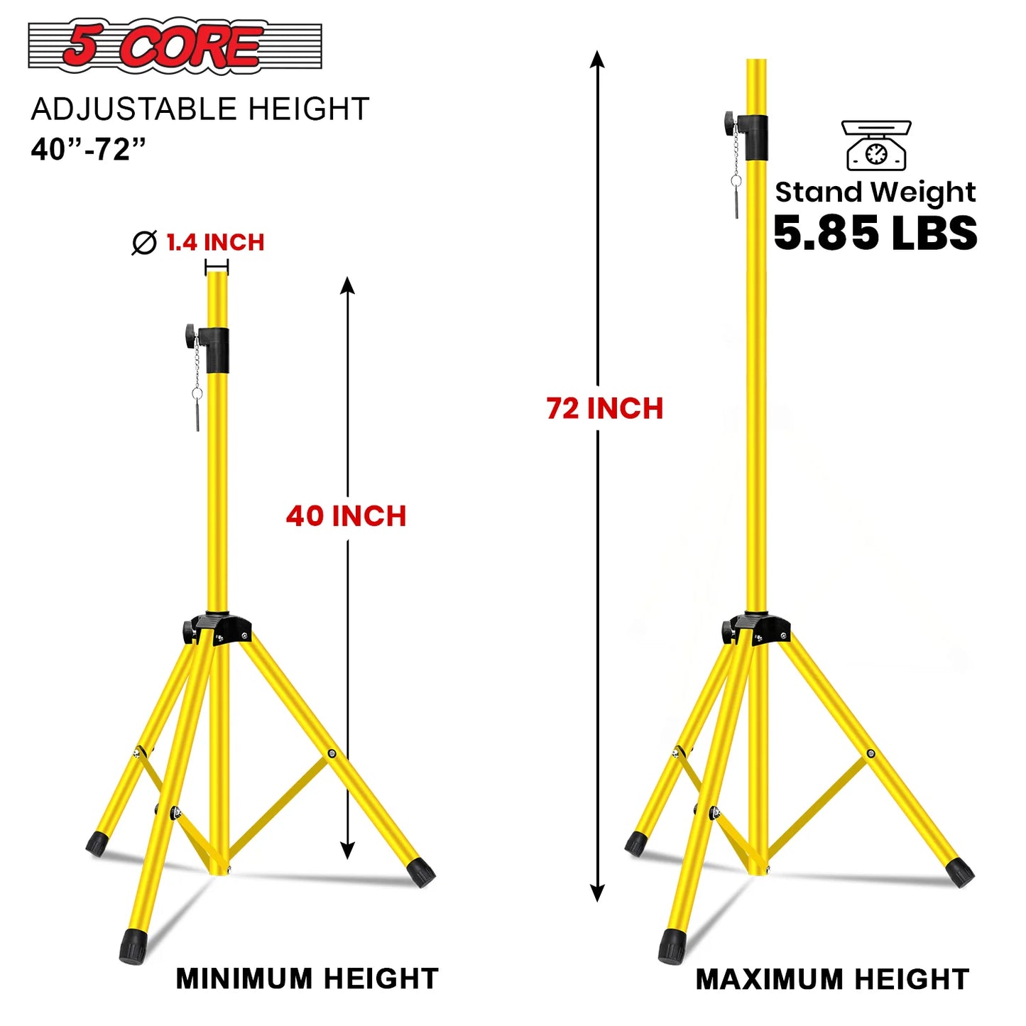 5Core Speaker Stand Tripod Tall Adjustable 72 Inch DJ Pole Mount Studio Monitor Stands Yellow