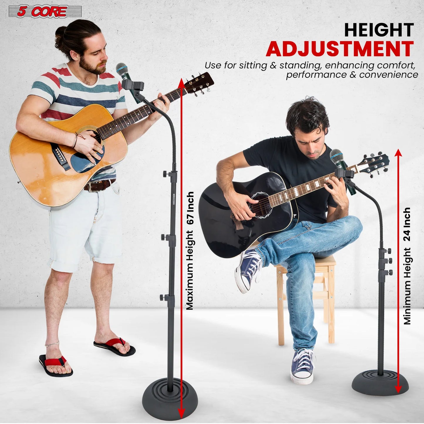 5Core Mic Stand Floor Adjustable Universal Heavy Duty Gooseneck Microphone Stands round Base Soporte De Micrófono