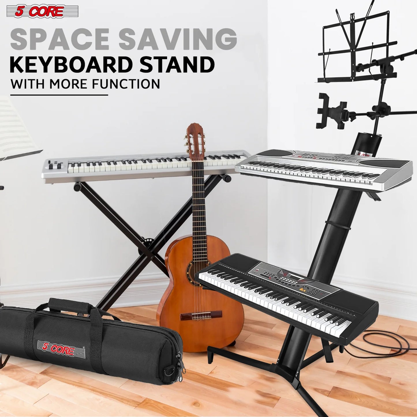 5Core Keyboard Stand 2 Tier Classic Adjustable Electric Piano Sturdy Holder BLACK