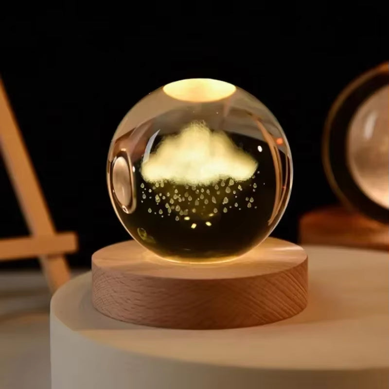 Luminous Crystal Ball LED Night Light Saturn Solar System 3D Moon Table Lamp USB Bedroom Atmosphere Lamp for Birthday Kid Gift