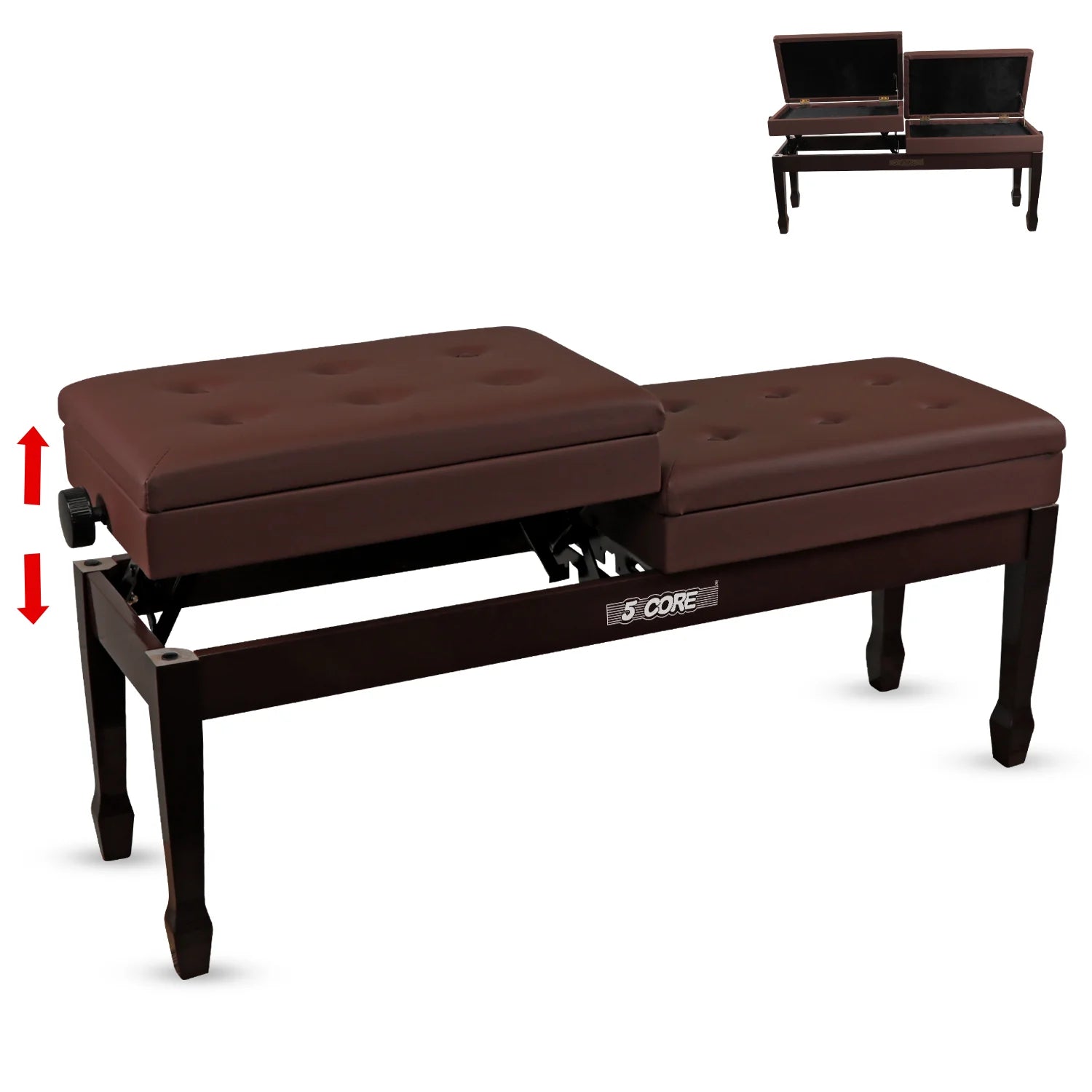 5CORE Duet Piano Bench W Storage for Two Wooden Adjustable Keyboard Stool - Adults & Kids