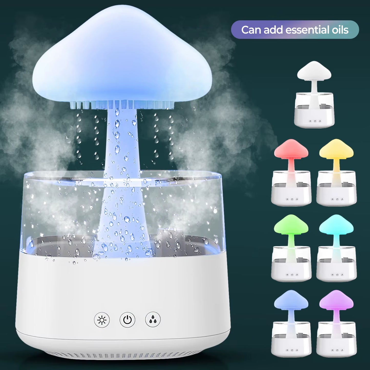 USB Colorful Night Lights Air Humidifier Mushroom Rain Aroma Diffuser Rain Cloud Smell Distributor Relax Water Drops Sounds