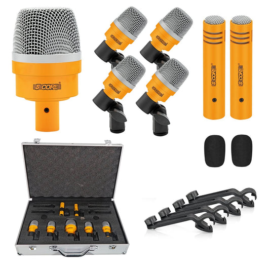 5Core Drum Mic Kit 7 Pcs Kick Basstom Snare Dynamic Microphone Instrument Mics Set Yellow