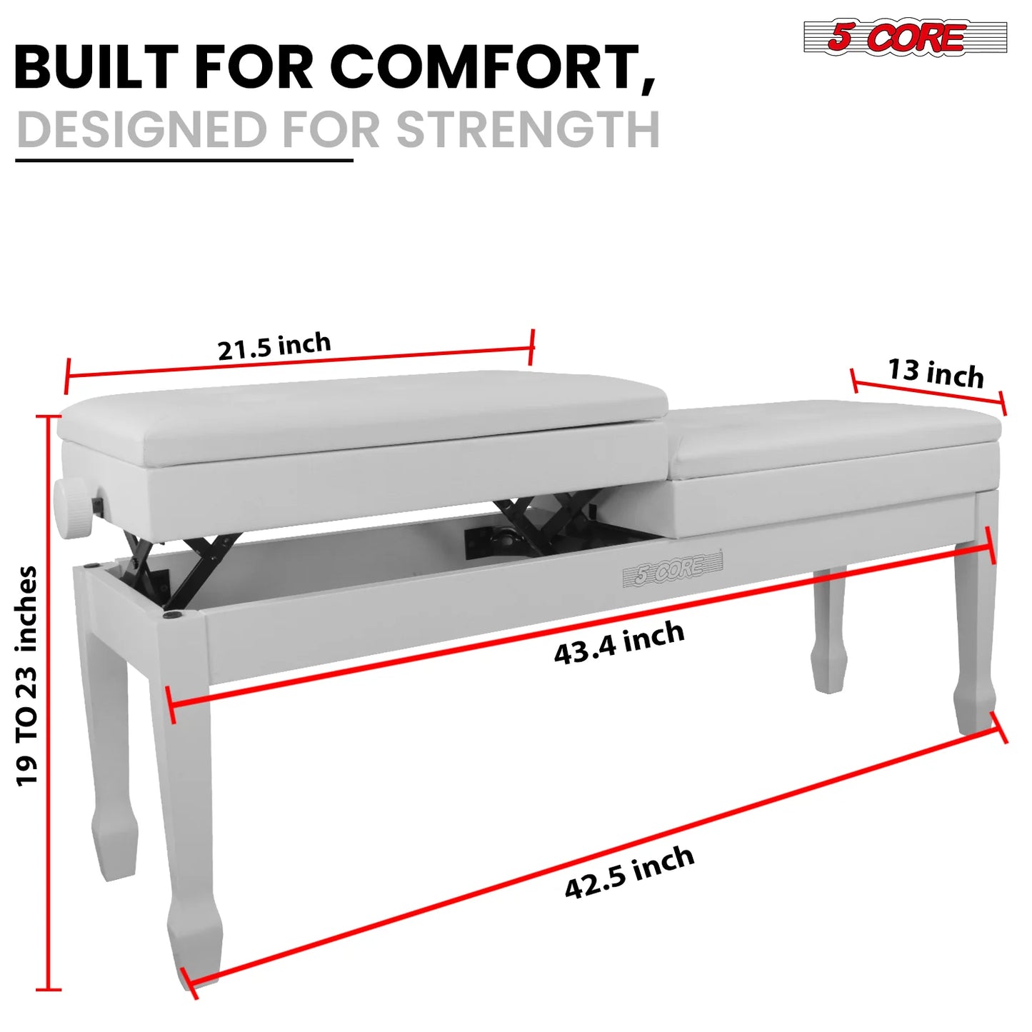 5CORE Duet Piano Bench W Storage for Two Wooden Adjustable Keyboard Stool - Adults & Kids