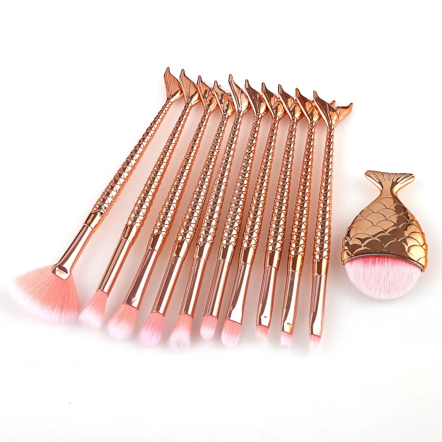 11Pcs Makeup Brushes Kit Fish Tail Pencil Cosmetics Foundation Artist Highlighter Face Set Natural Tool of Bronzer Eyeshadow Lip