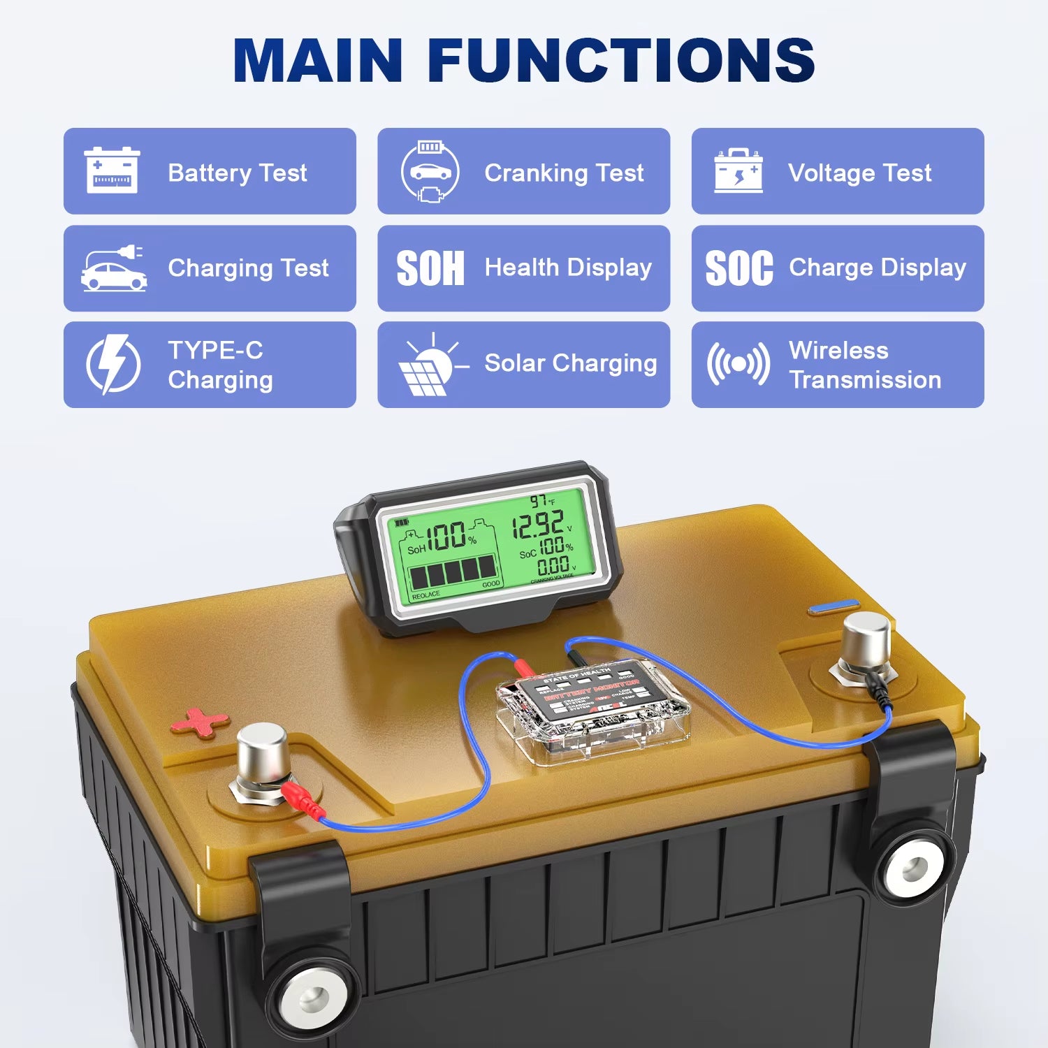 BM200 PRO 12V Car Battery Capacity Tester Monitor LED Display Waterproof SOH SOC Battery Health Analyzer Auto Tester Tools