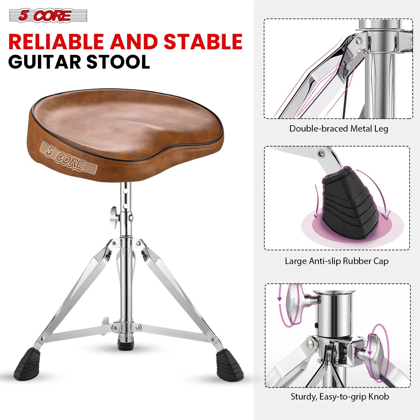 5Core Drum Throne Padded Guitar Stool Adjustable Drummer Seat for Adults and Kids