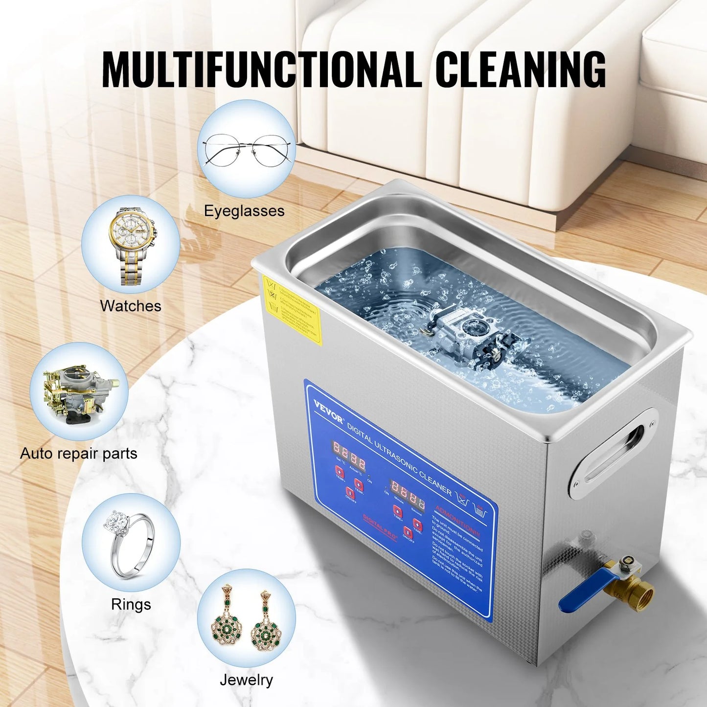 VEVOR Commercial Ultrasonic Cleaner 6L Professional Ultrasonic Cleaner 40Khz with Digital Timer&Heater 110V Excellent Cleaning Machine for Watch Instruments Industrial Parts Excellent Cleaner Solution