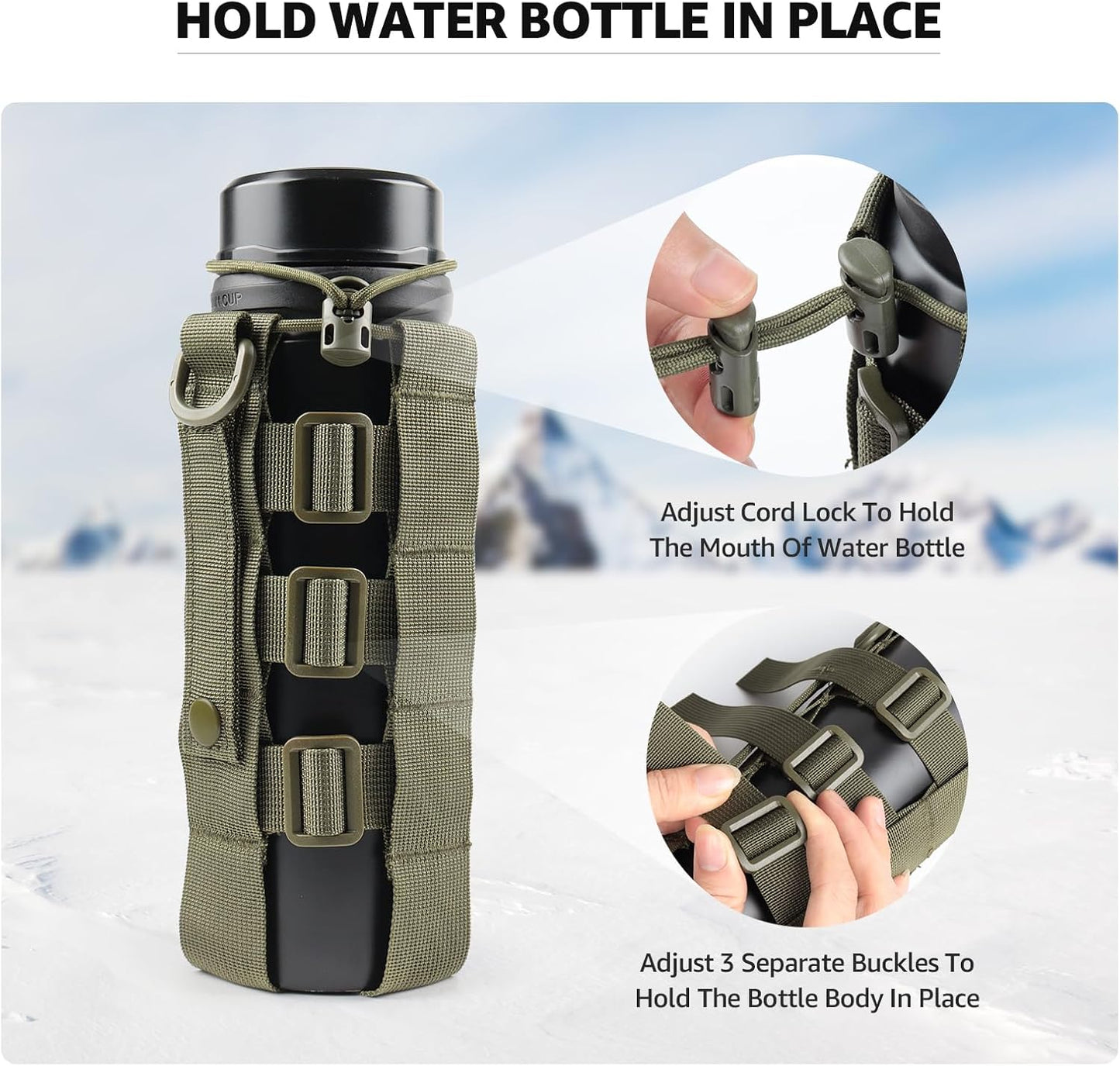 Molle Pouch Water Bottle Holder for Backpack, Tactical Water Bottle Holder Use with Strap, Adjustable Straps Water Bottle Carrier Bag for 20 32 36 48 Oz Water Bottle