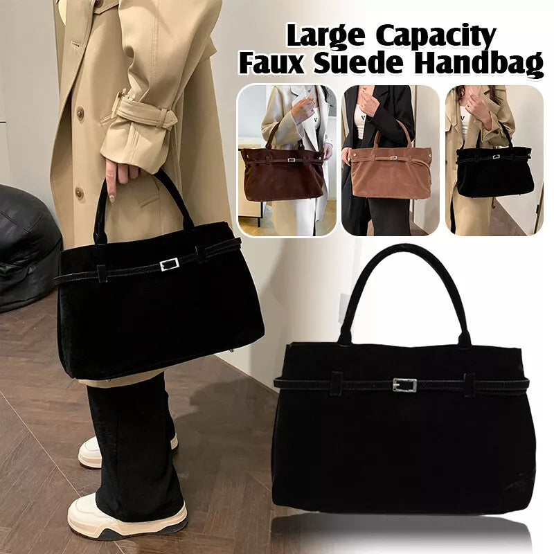 2025 Hot Sale Decorative Design Solid Faux Suede Handbag Large Capacity Casual Tote Bags For Women Tote Design Portable Shoulder Bag