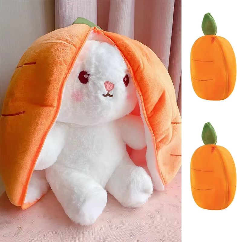 25Cm Cute Strawberry Carrot Rabbit Plush Toy Stuffed Creative into Fruit Transform Baby Cuddly Bunny Doll for Kid Birthday Gift