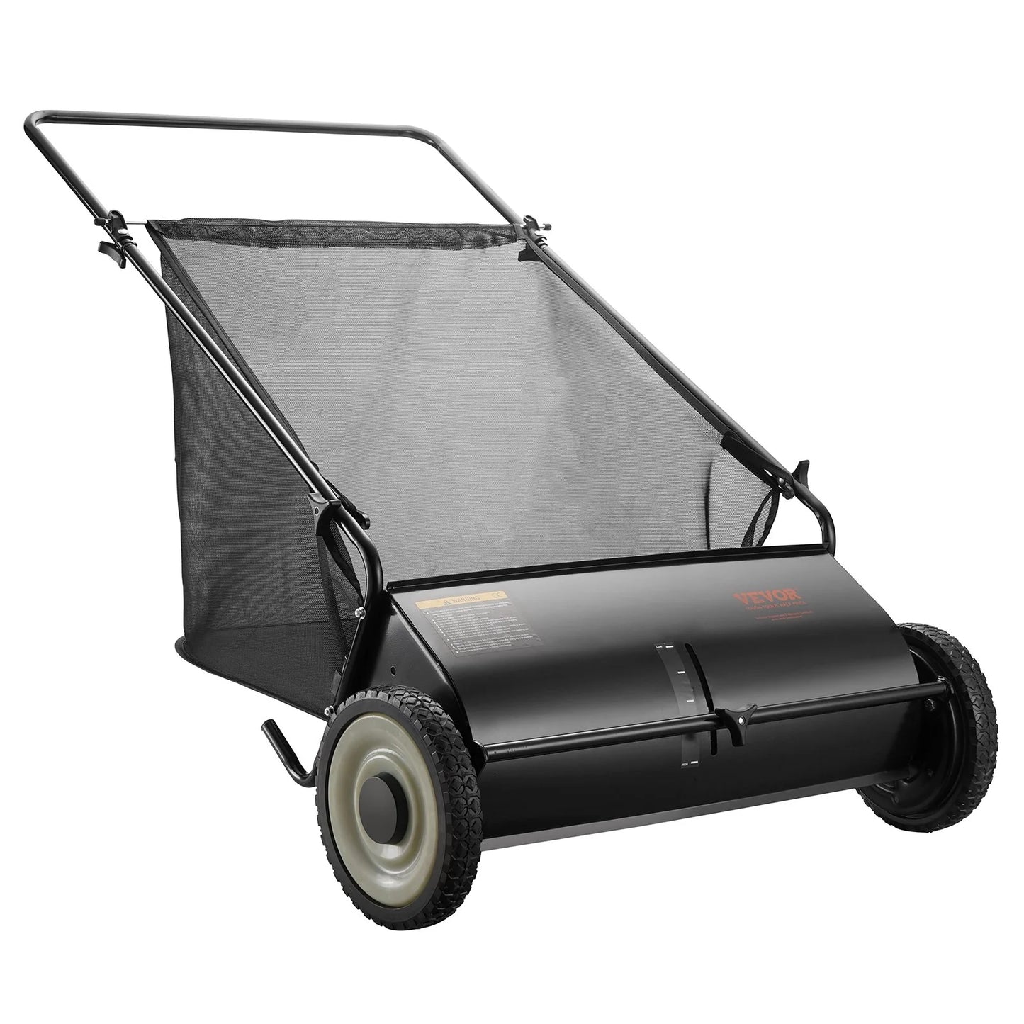 VEVOR Push Lawn Sweeper, 26 Inch Leaf & Grass Collector, Strong Rubber Wheels & Heavy Duty Thickened Steel Durable to Use with Large Capacity 7 Ft? Mesh Collection Bag, 4 Spinning Brushes