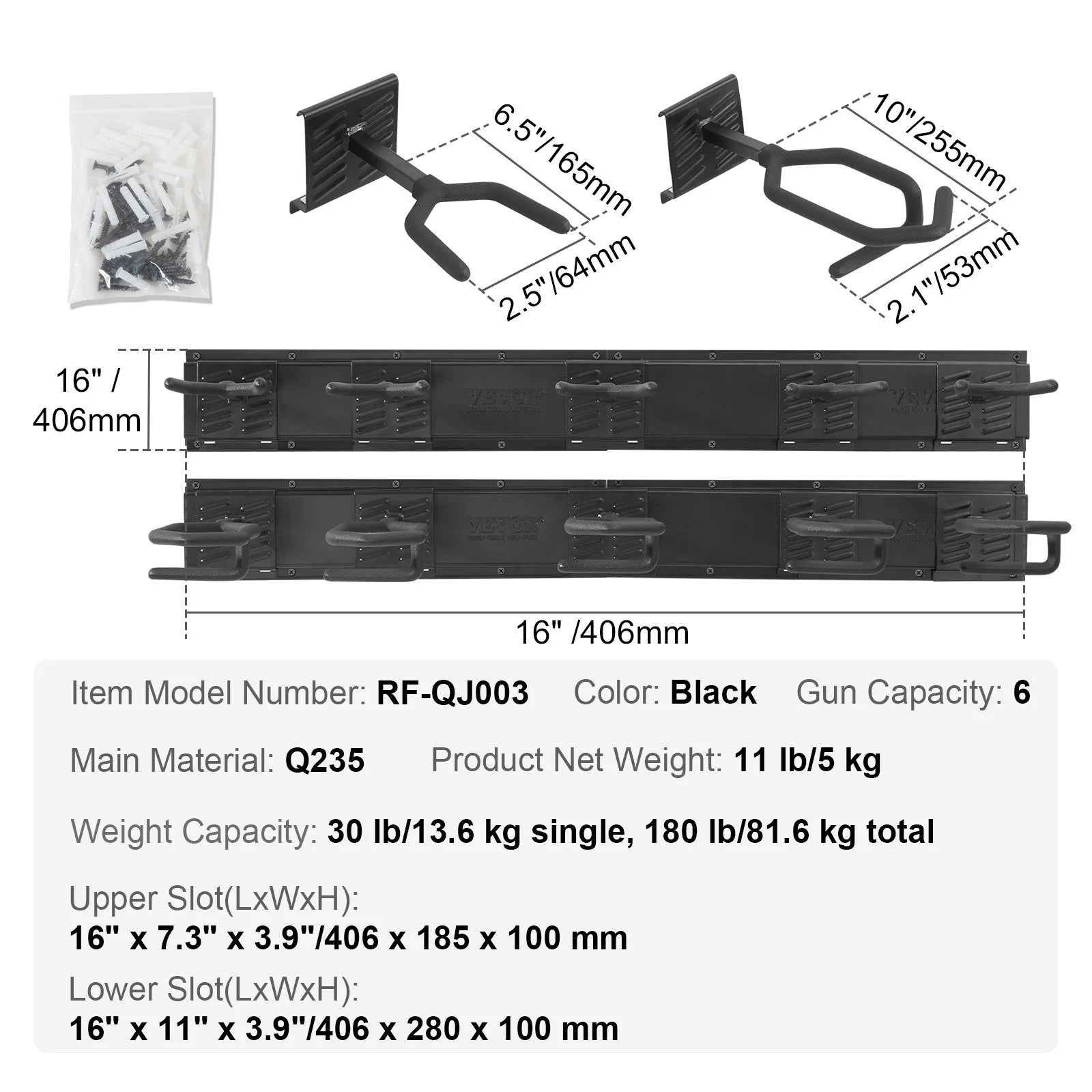 VEVOR Gun Rack, Indoor Gun Rack Wall Mount, 6-Slot Vertical Rifle Shotgun Gun Rack, 180 Lb Heavy Duty Metal Wall Gun Rack Display Stand with Soft Padding