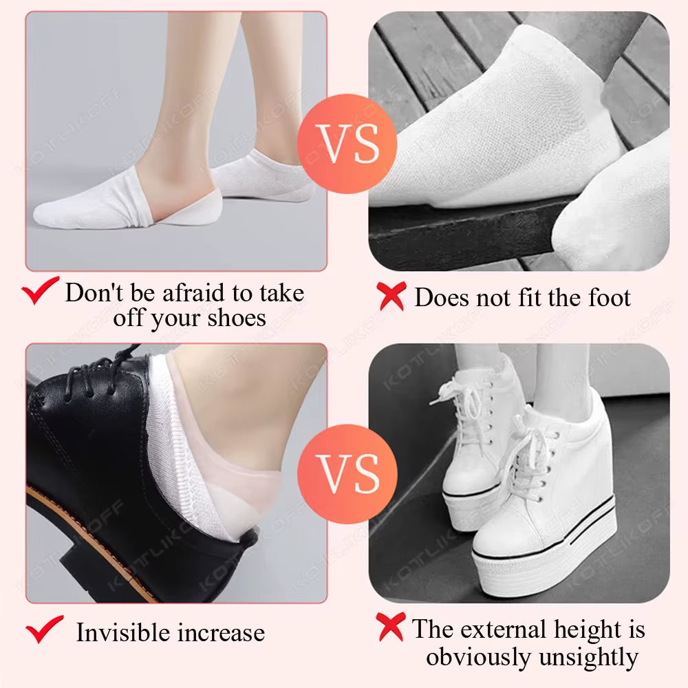 Invisible Silicone Height Increase Insole Silicone Socks Gel Heel Pads Heel Protectors Heightening Lift Shoes Sole Pad Unisex