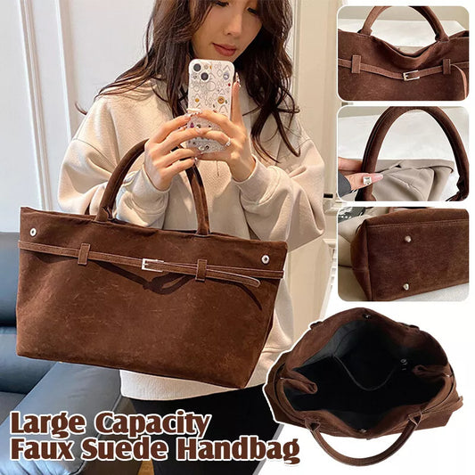 2025 Hot Sale Decorative Design Solid Faux Suede Handbag Large Capacity Casual Tote Bags For Women Tote Design Portable Shoulder Bag