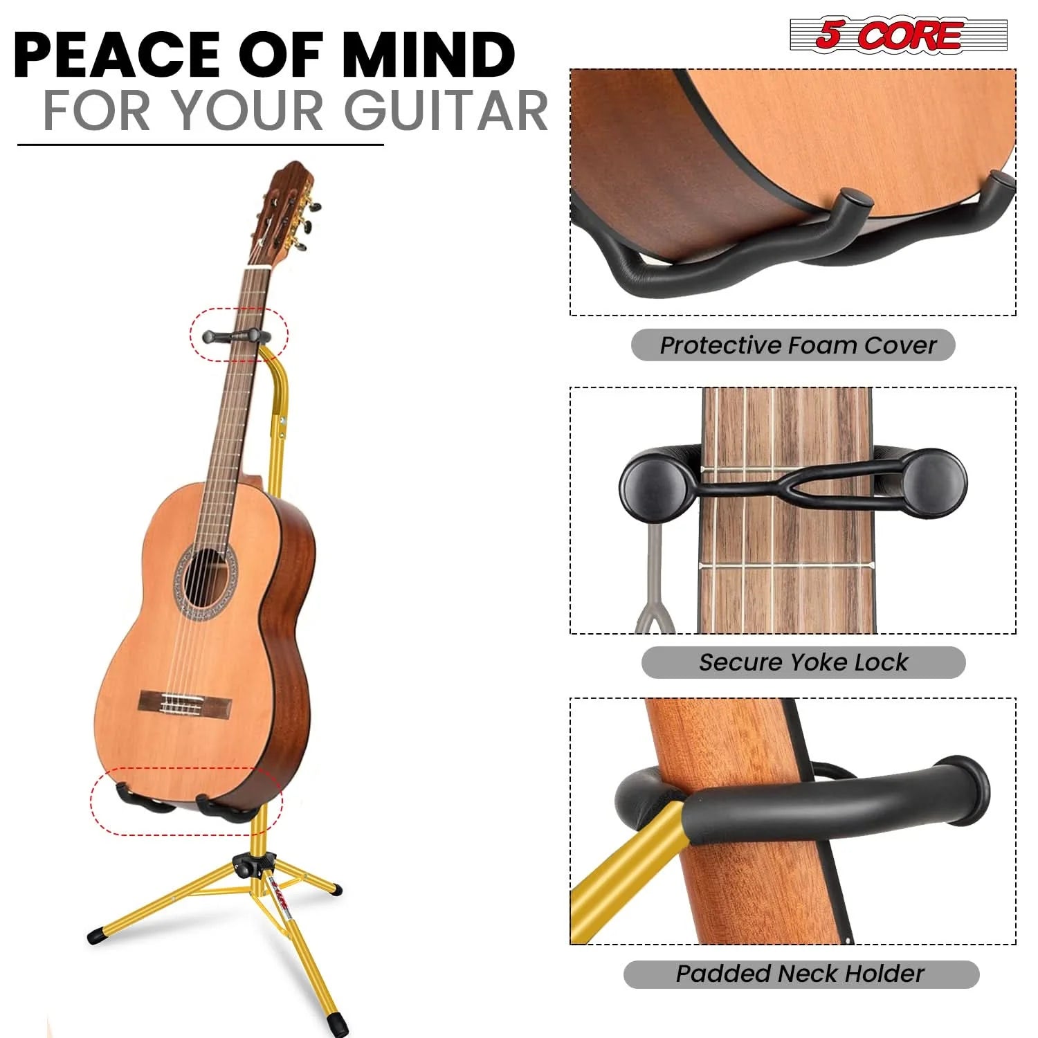 5Core Guitar Stand Floor Foldingholder Soporte Para Guitarra for Acoustic Electric Bass Yellow