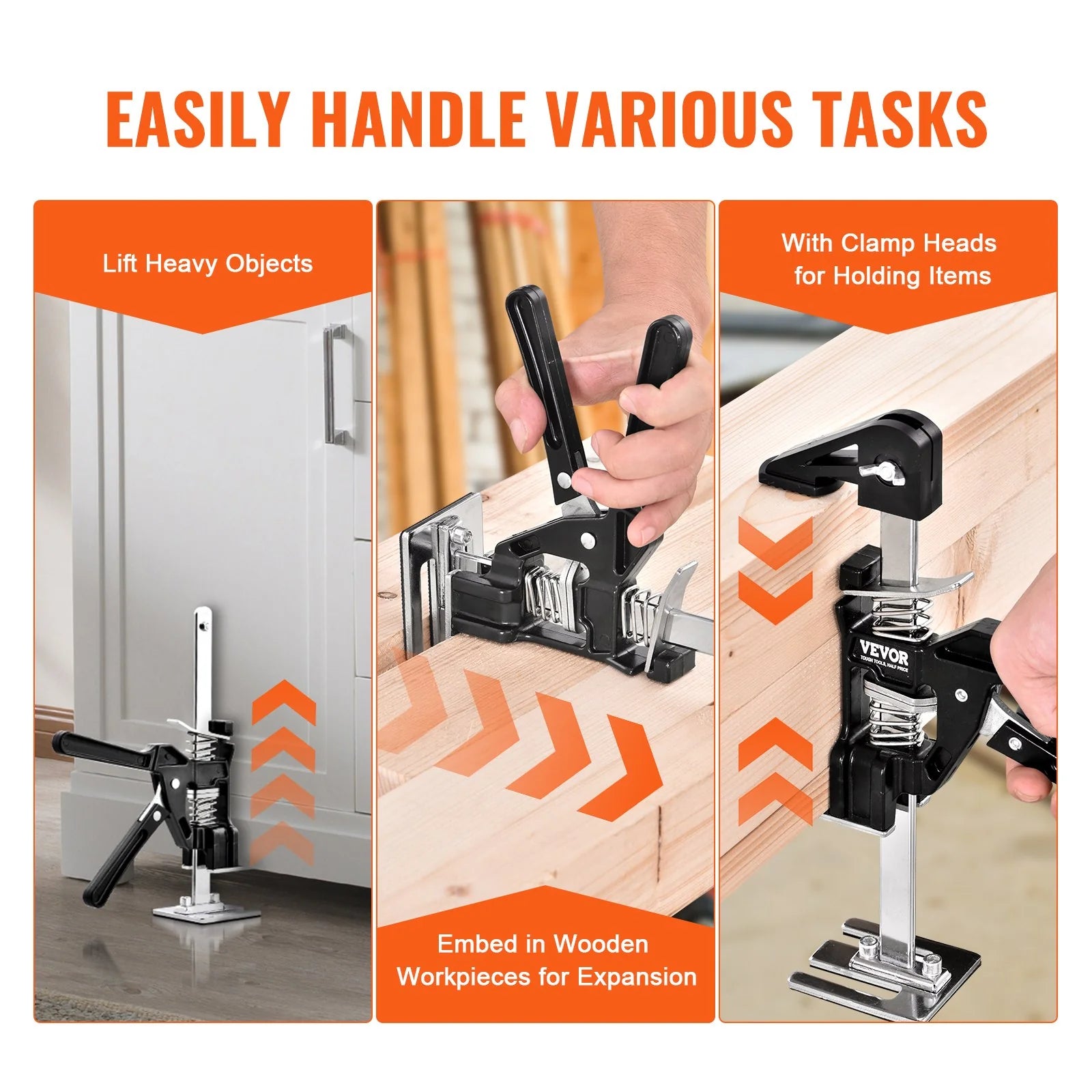 VEVOR Labor Saving Arm Jack, 2 PCS Bearing Capacity 200 Lbs, Lifting up to 4.7, Hand Lifting Jack Tool with Magnetic Level, Door Panel Lifting Cabinet Jack for Door, Window, Furniture, Woodworking