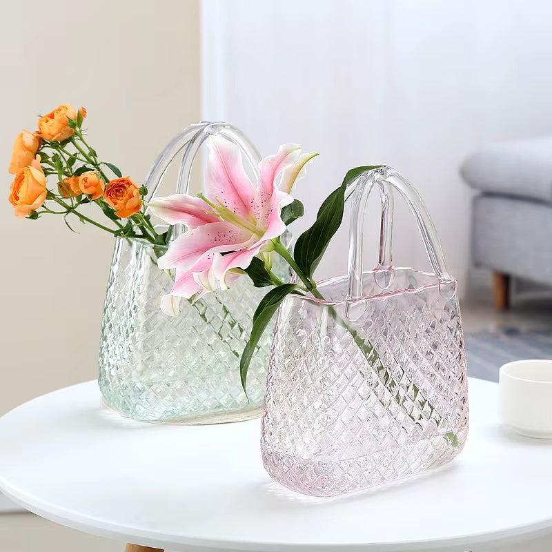 Nordic Home Decor Nordic Ins Style Original Bag Glass Vase Designer Handbag Hydroponic Flower Basket Fish Farming