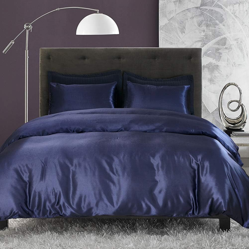 Royal Blue Duvet Cover Set Twin Size 3 Pieces - Comforter Cover Super Soft with 1 Pillow Sham - Satin Bedding Set Breathable & Smooth with Zipper Closure