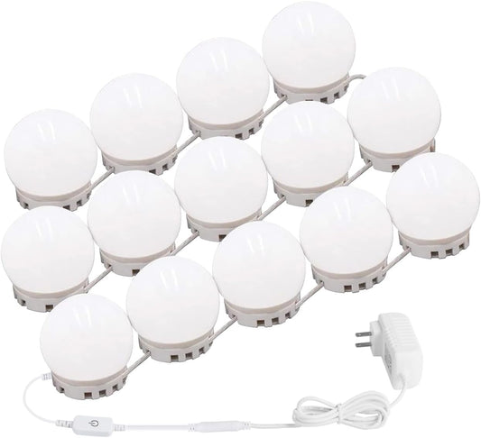 Hollywood Led Vanity Lights Strip Kit with 14 Dimmable Light Bulbs for Full Body Length Makeup Mirror, Wall Mirror, Plug in Vanity Mirror Lights with Power Supply, 3 Color Modes, Mirror Not Included