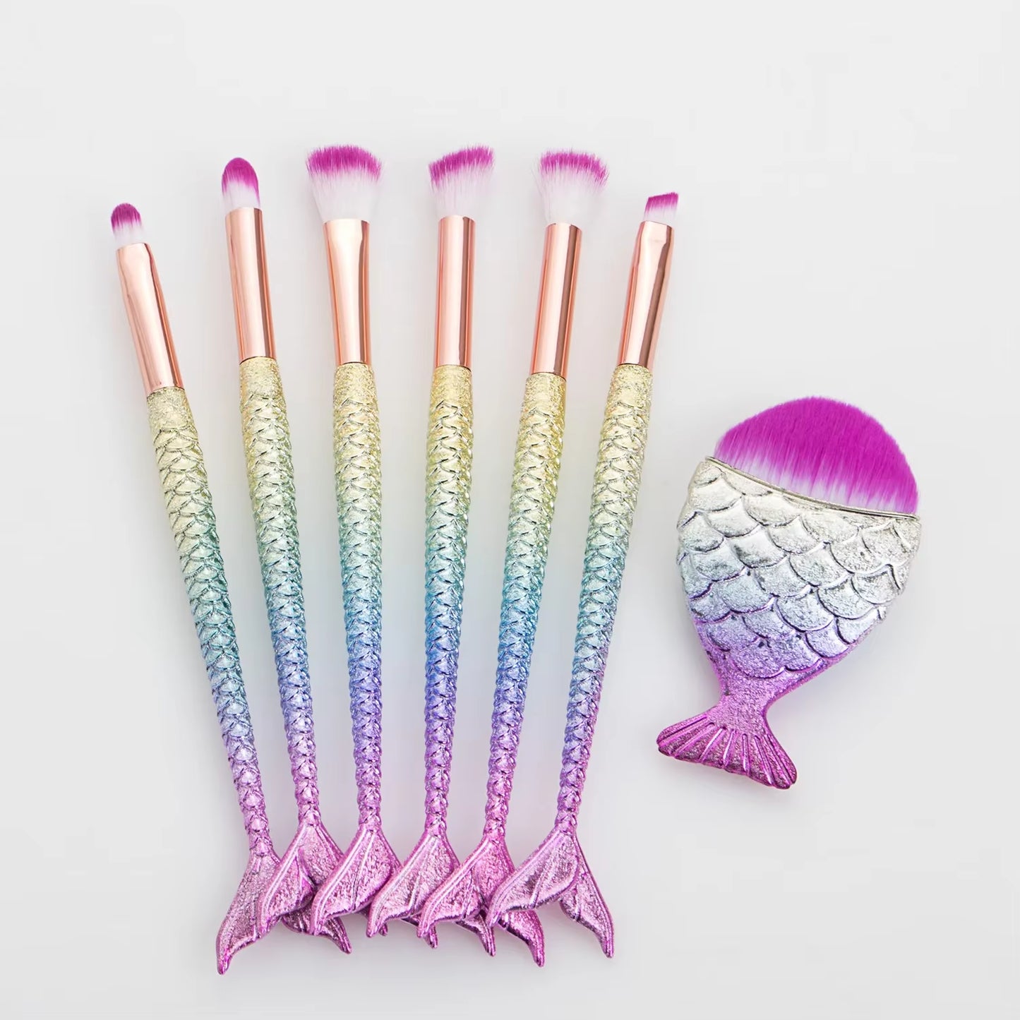 11Pcs Makeup Brushes Kit Fish Tail Pencil Cosmetics Foundation Artist Highlighter Face Set Natural Tool of Bronzer Eyeshadow Lip