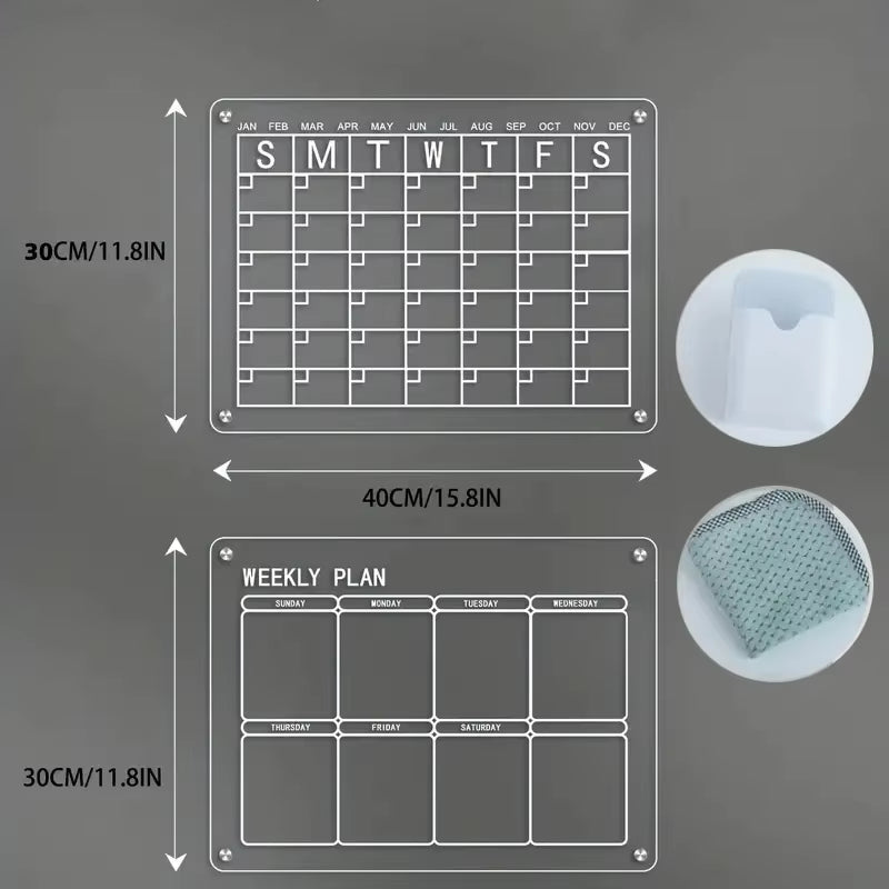 2Pcs Acrylic Magnetic Dry Erase Board Calendar for Fridge Clear Dry Erase Calendar for Refrigerator Magnetic Fridge Calendar