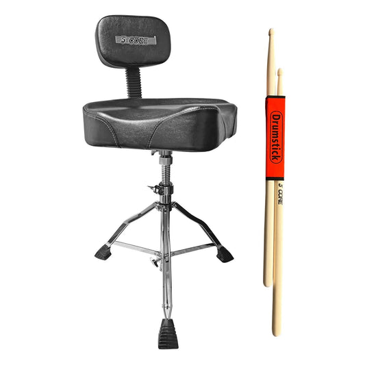 5Core Drum Throne Padded Guitar Stool Backrest Drummer Seat for Adults & Kids BLACK