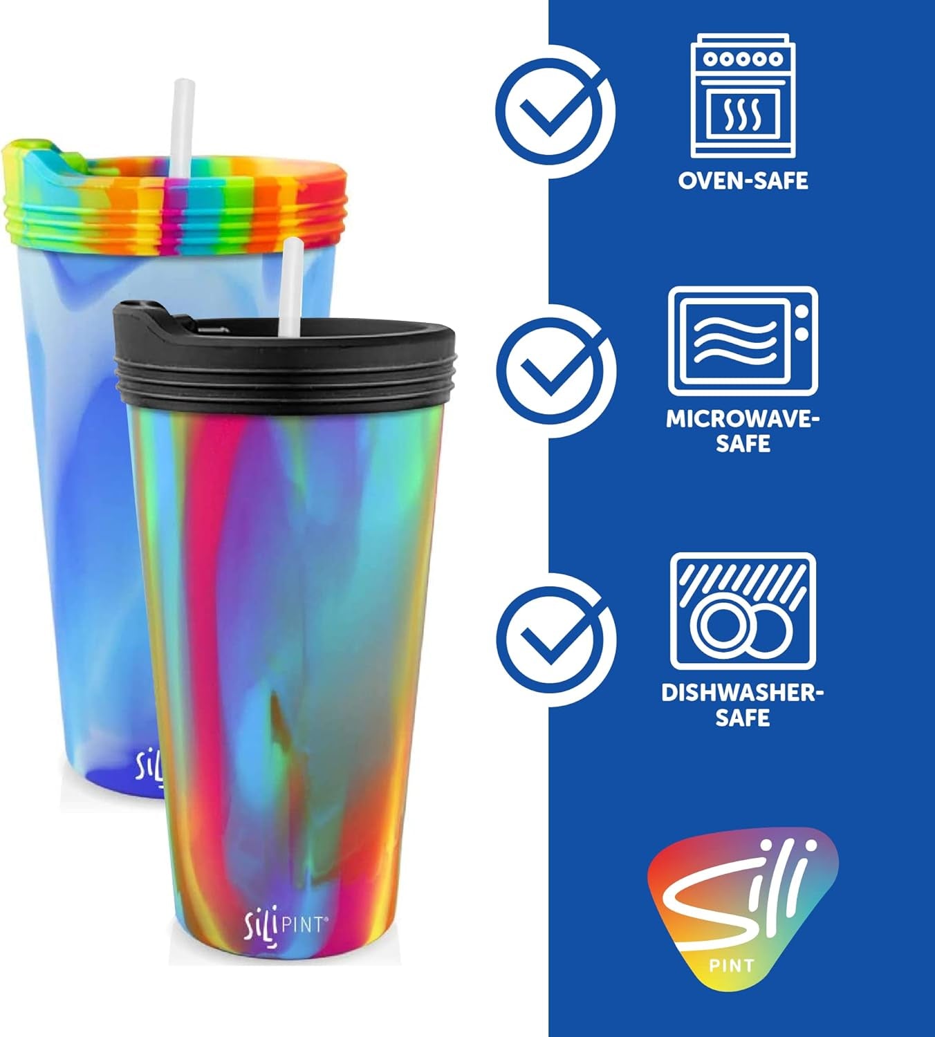 22-Ounce Silicone Tumbler Cups with Lids and Straws, Unbreakable, Reusable, and Versatile Cups for Travel, Hiking, Camping, Sports, and Outdoors, Arctic Sky & Hippy Hop, Pack of 2