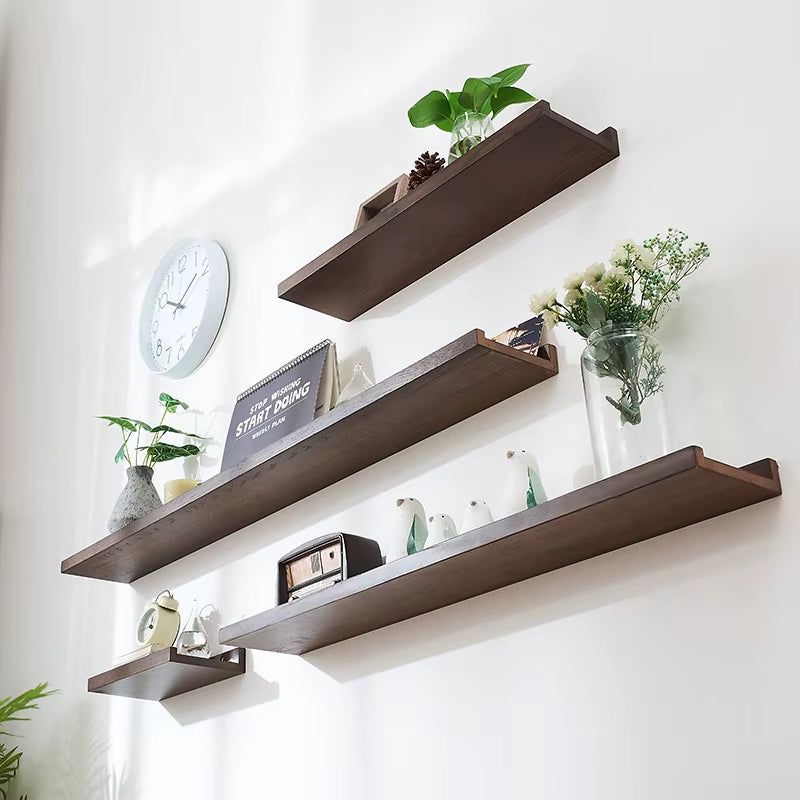 Premium Wood Bathroom Rack Wallmounted Shower Room Kitchen Shelf Cosmetic Storage Multi-Purpose Entrance Wall Shelf Solid Septum