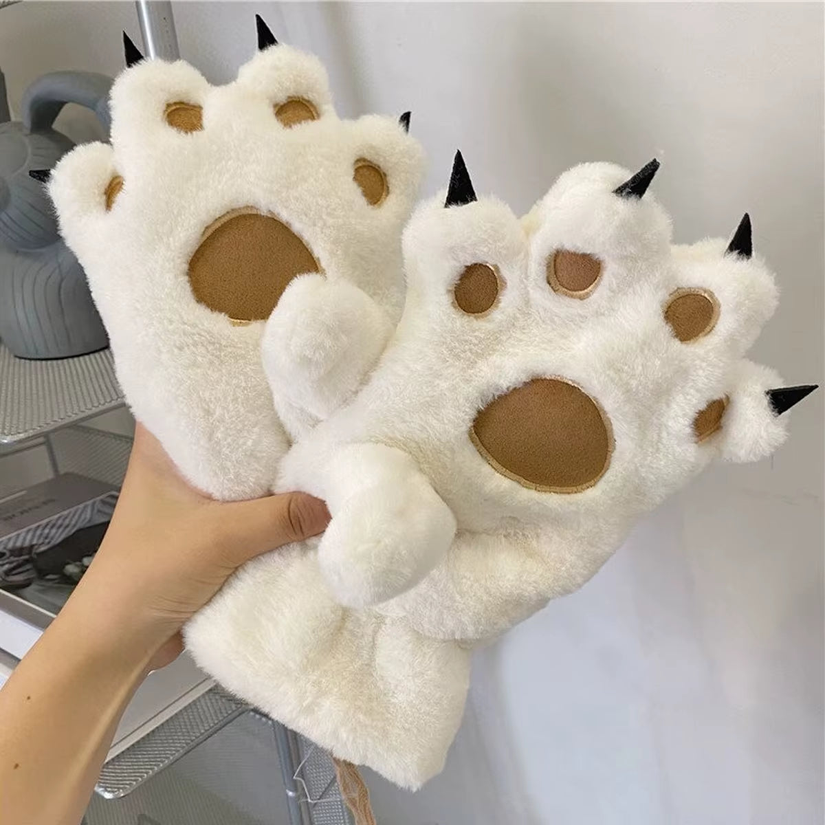 Women Gloves Bear Palm Paw Animals Plushclaw Glove Paws Costumes Cosplay Cute Cartoon Bear Simulation Furry Mittens Winter Warm